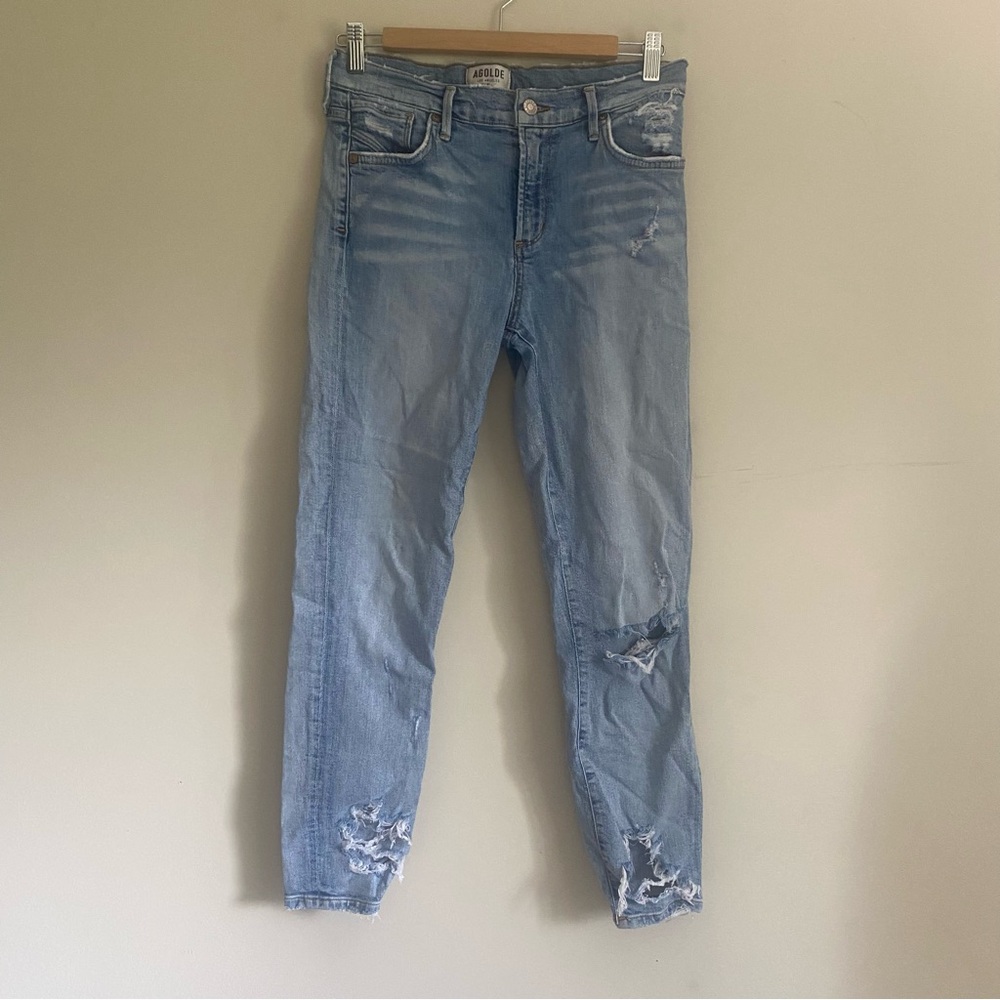 Agolde Light Blue Distressed Ankle Jeans